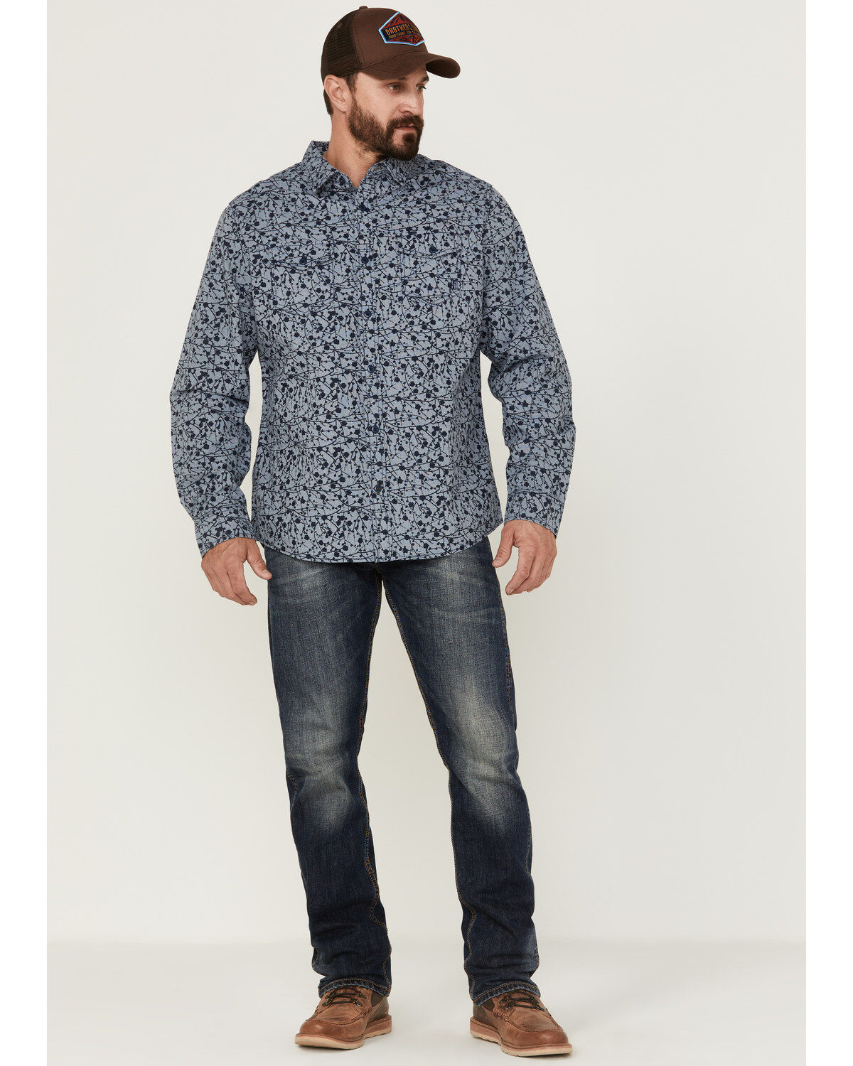 Brothers and Sons Men's All-Over Print Long Sleeve Button Down Western Shirt