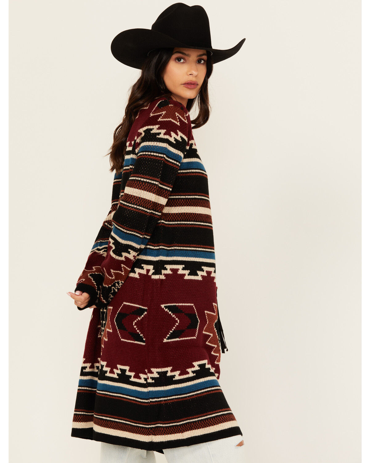 Cotton & Rye Women's Southwestern Print Long Concho Cardigan