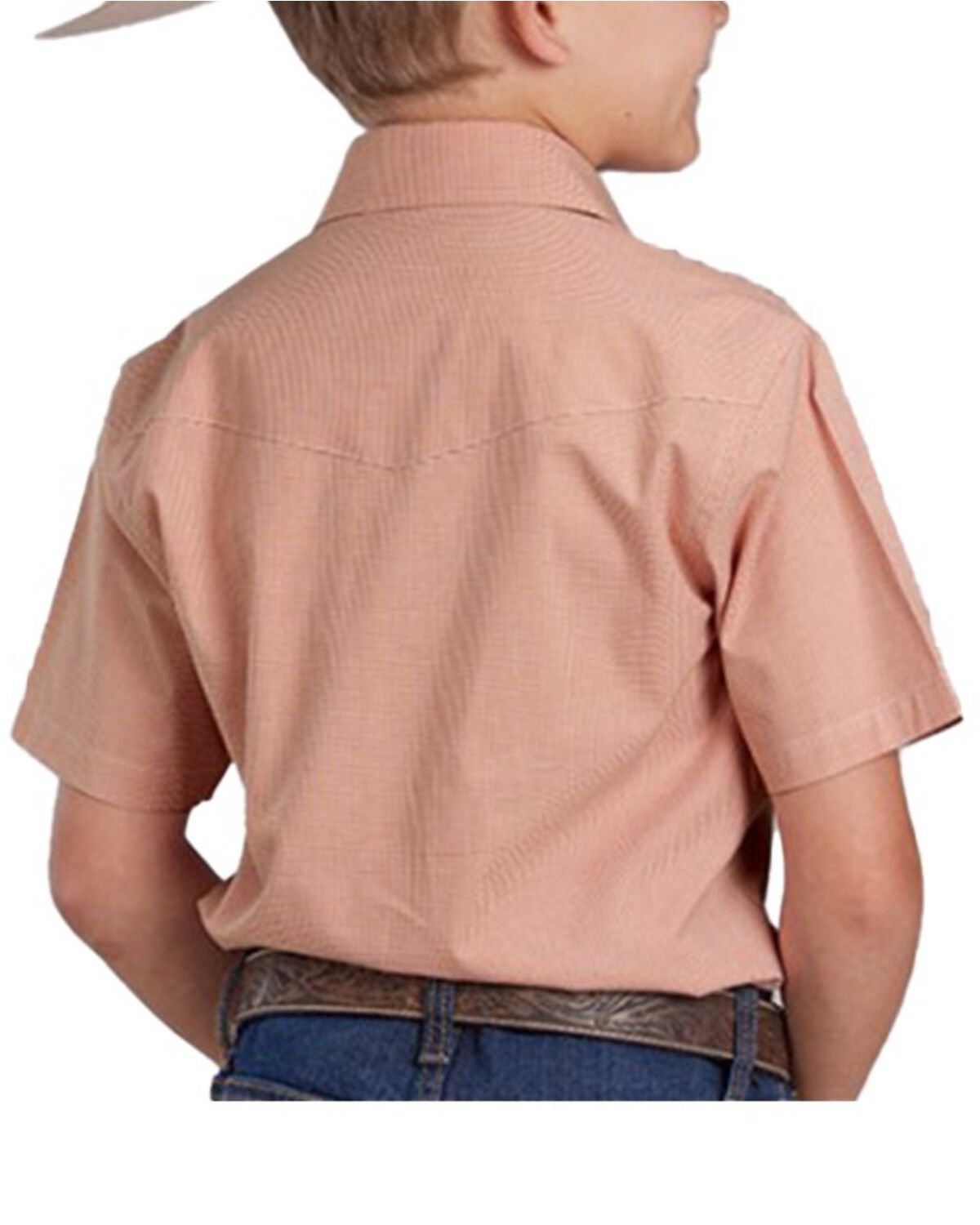 Roper Boys' Gingham Print Short Sleeve Pearl Snap Stretch Western Shirt