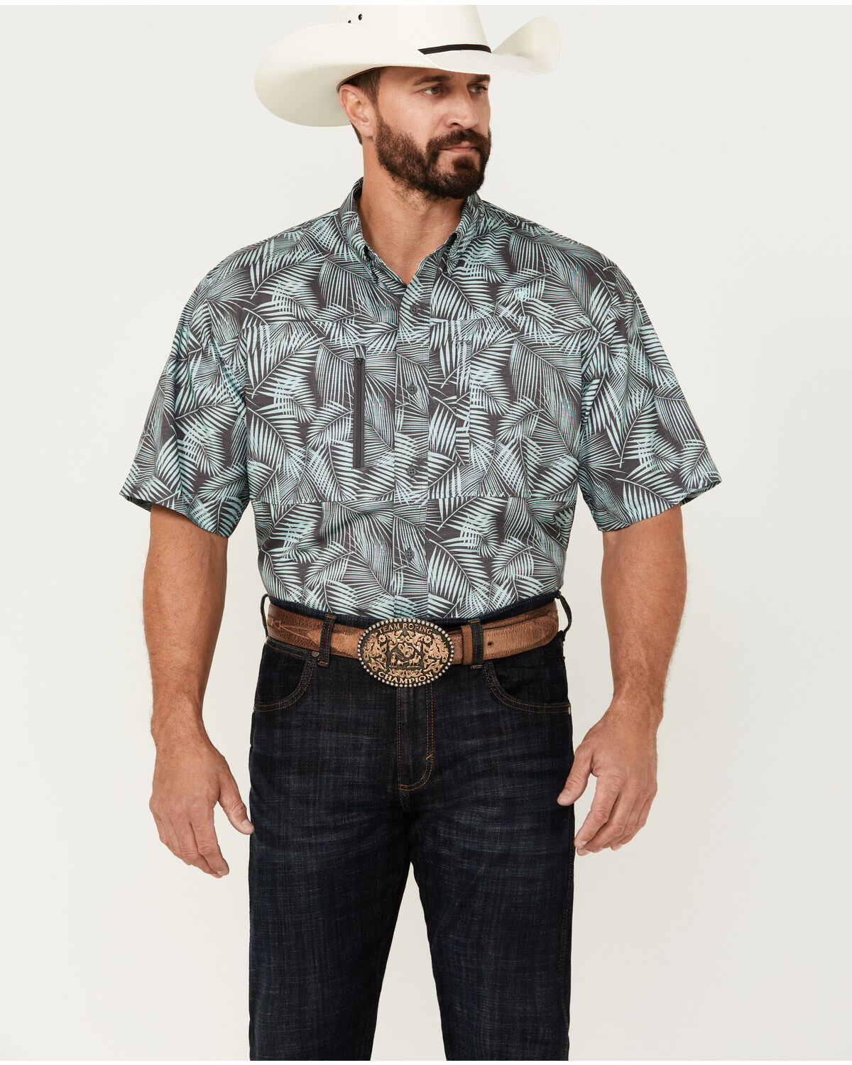 Ariat Men's VentTEK Classic Fit Palm Leaf Short Sleeve Performance Shirt