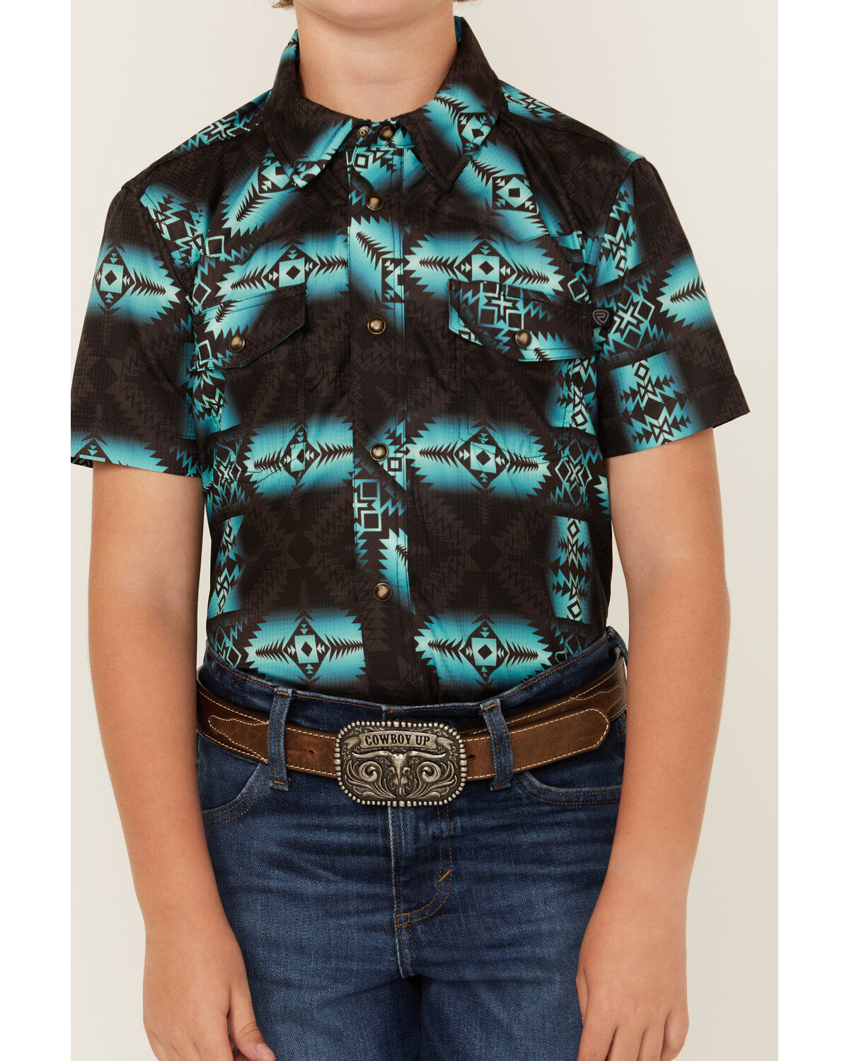 Rock & Roll Denim Boys' Southwestern Print Moisture Wicking Short Sleeve Snap Western Shirt