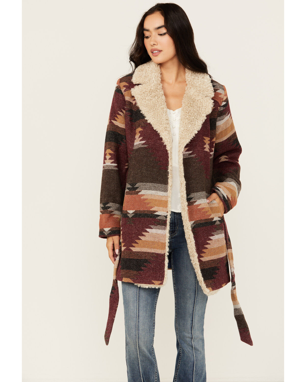 Idyllwind Women's Lynn Southwestern Print Faux Fur Collar Shacket