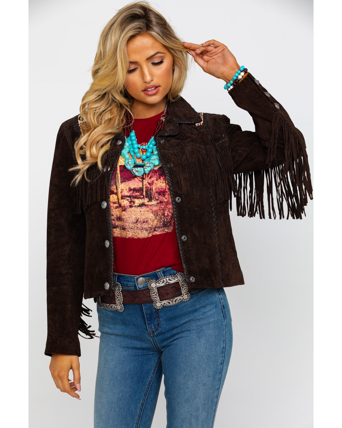 Scully Women's Boar Suede Beaded Fringe Jacket