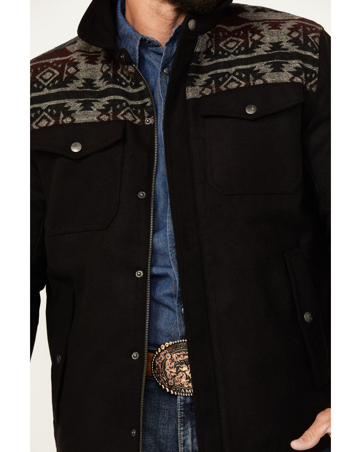 Moonshine Spirit Men's Southwestern Print Snap Trucker Jacket