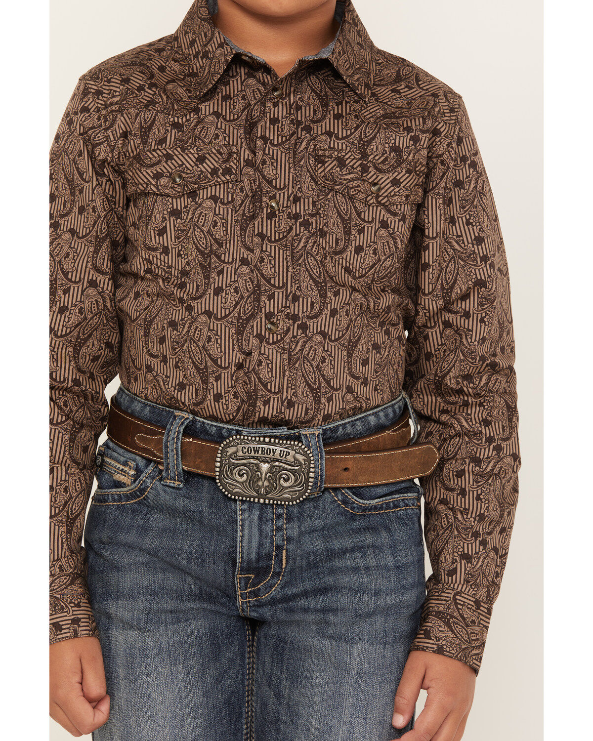 Cody James Boys' Linear Paisley Print Long Sleeve Western Snap Shirt