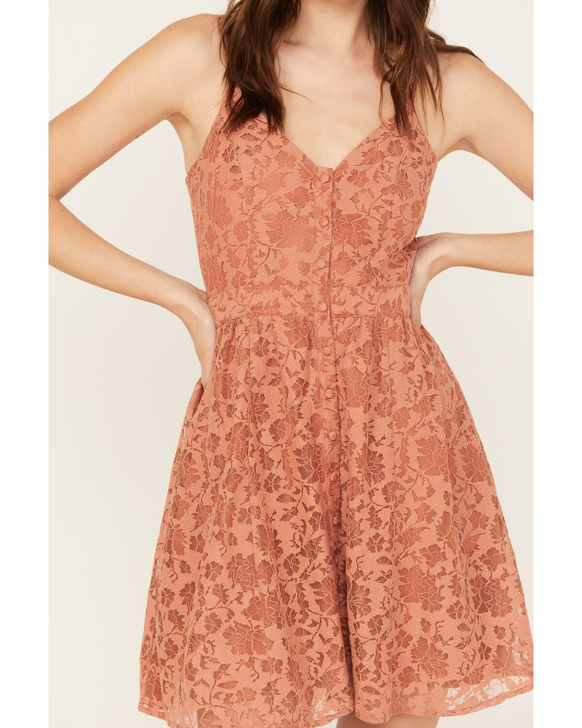 Molly Bracken Women's Lace Button-Down Sleeveless Mini Dress