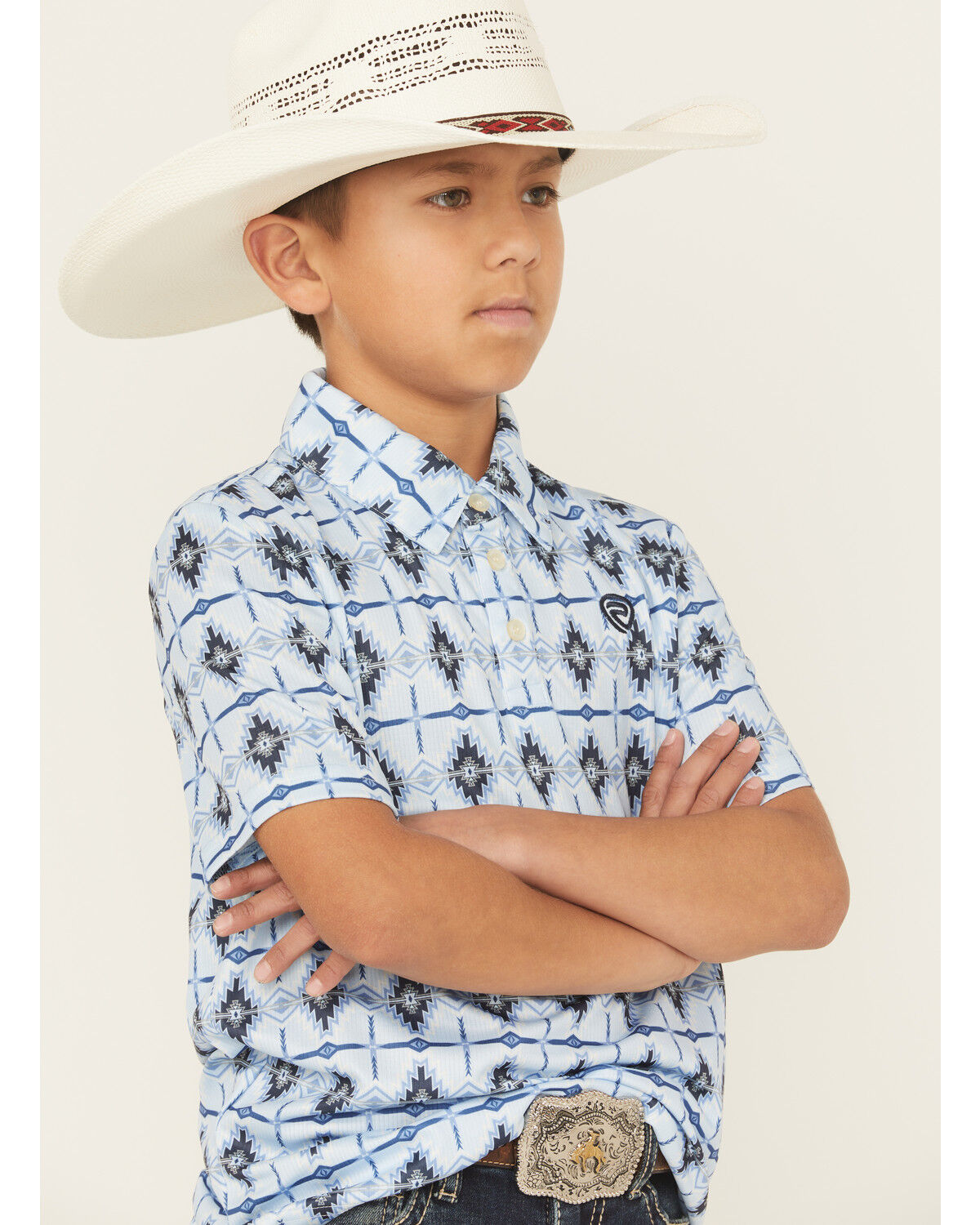 Rock & Roll Denim Boys' Southwestern Striped Short Sleeve Snap Western Shirt