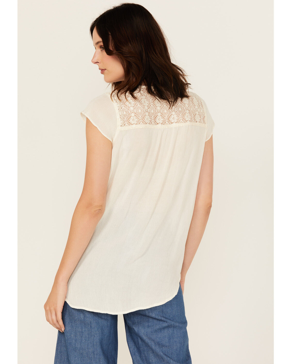 Nostalgia Women's Embroidered Lace Trim Tie-Front Top