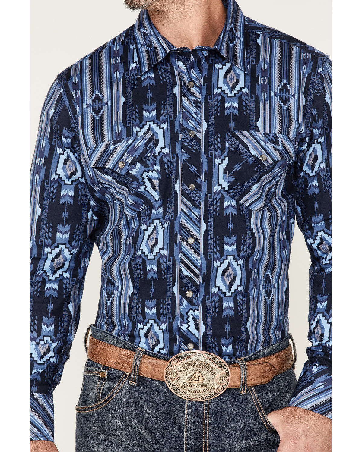 Rock & Roll Denim Men's Southwestern Stretch Long Sleeve Snap Shirt