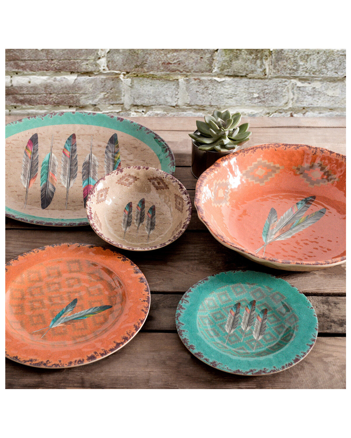 HiEnd Accents Feather 14pc Melamine Dinnerware Set