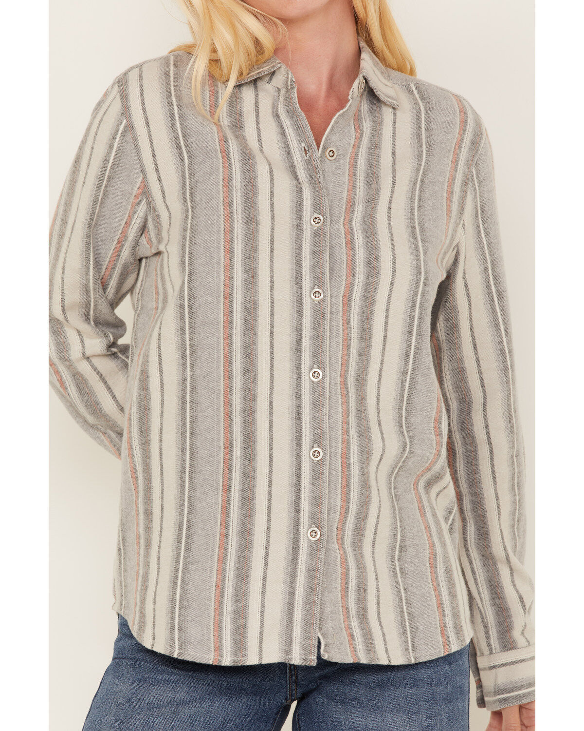 North River Women's Stripe Print Long Sleeve Button Down Flannel Shirt