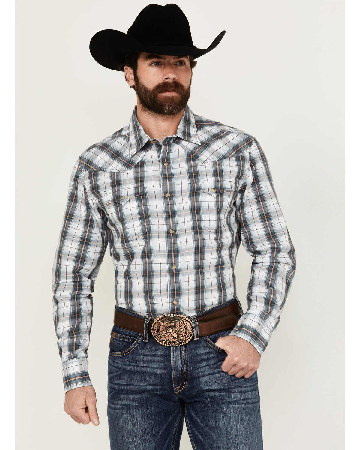 Wrangler Retro Men's Premium Plaid Print Long Sleeve Snap Western Shirt