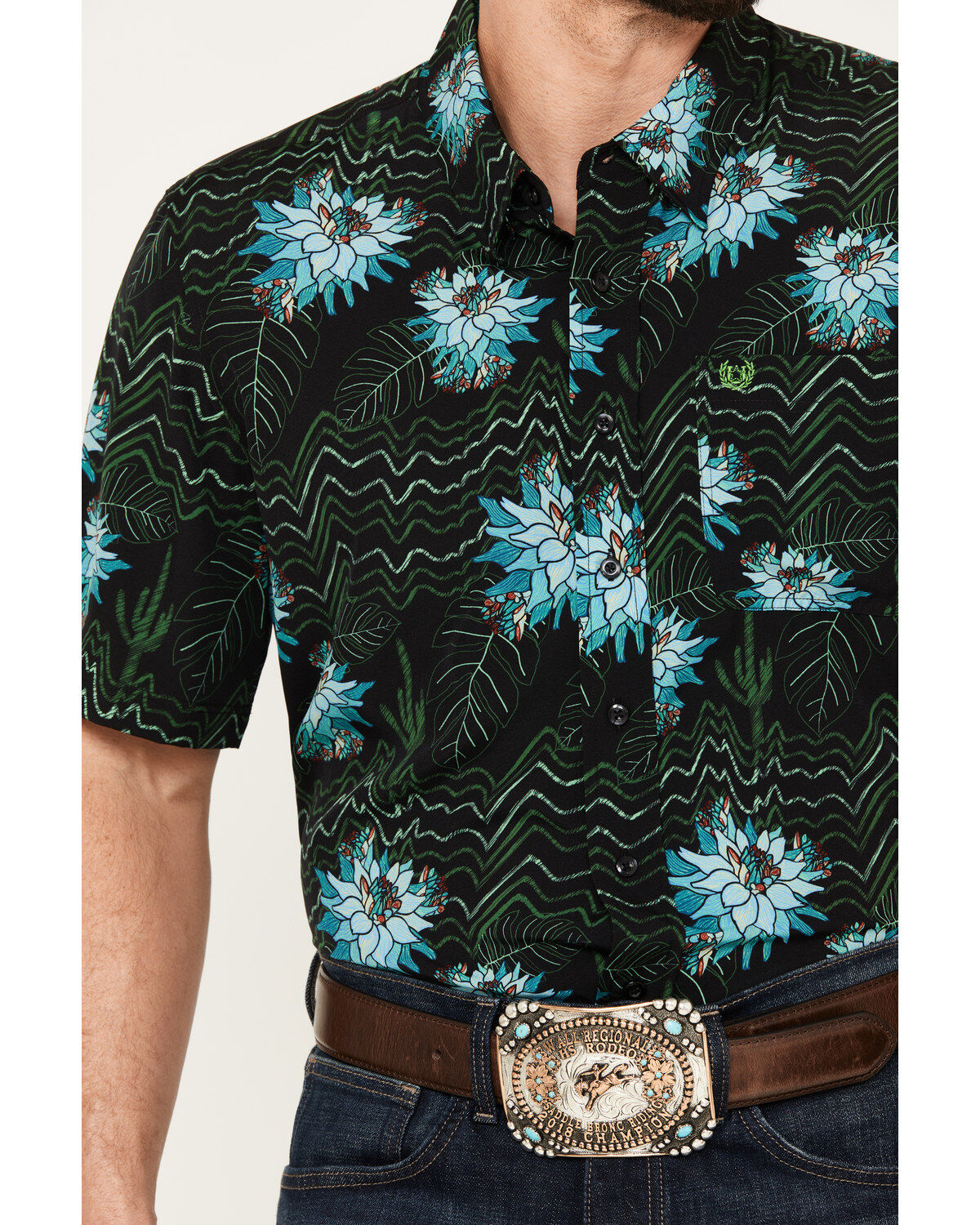 Panhandle Men's Tropical Print Short Sleeve Snap Stretch Western Shirt