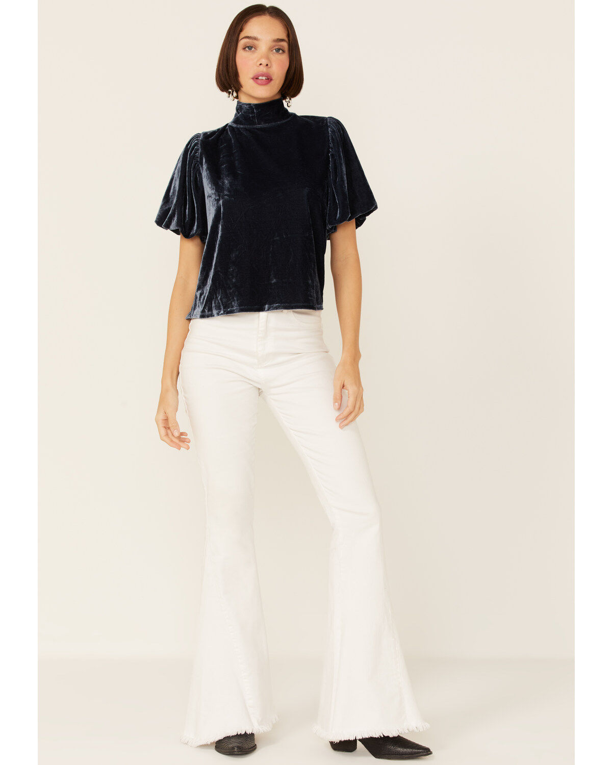 Free People Women's Velvet Knit Claudia Puff Short Sleeve Tee