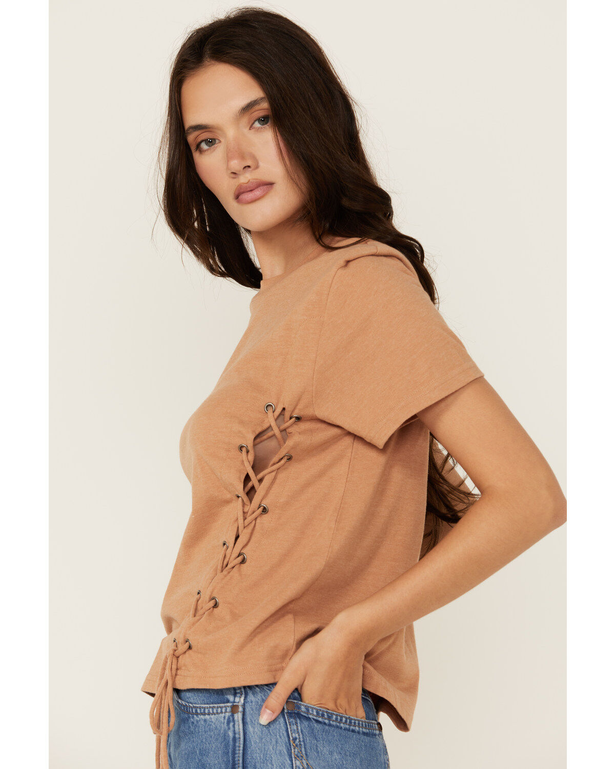 Blended Women's Side Lace-Up Short Sleeve Tee