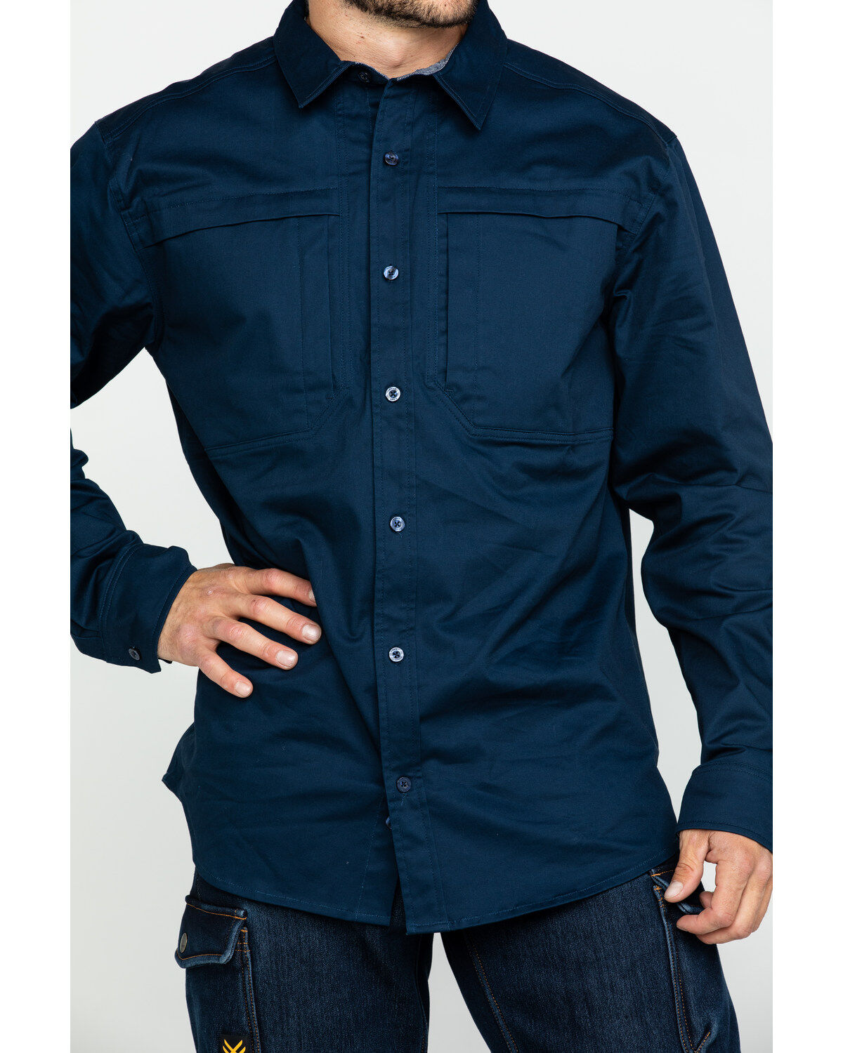 Hawx Men's Navy Stretch Twill Long Sleeve Work Shirt