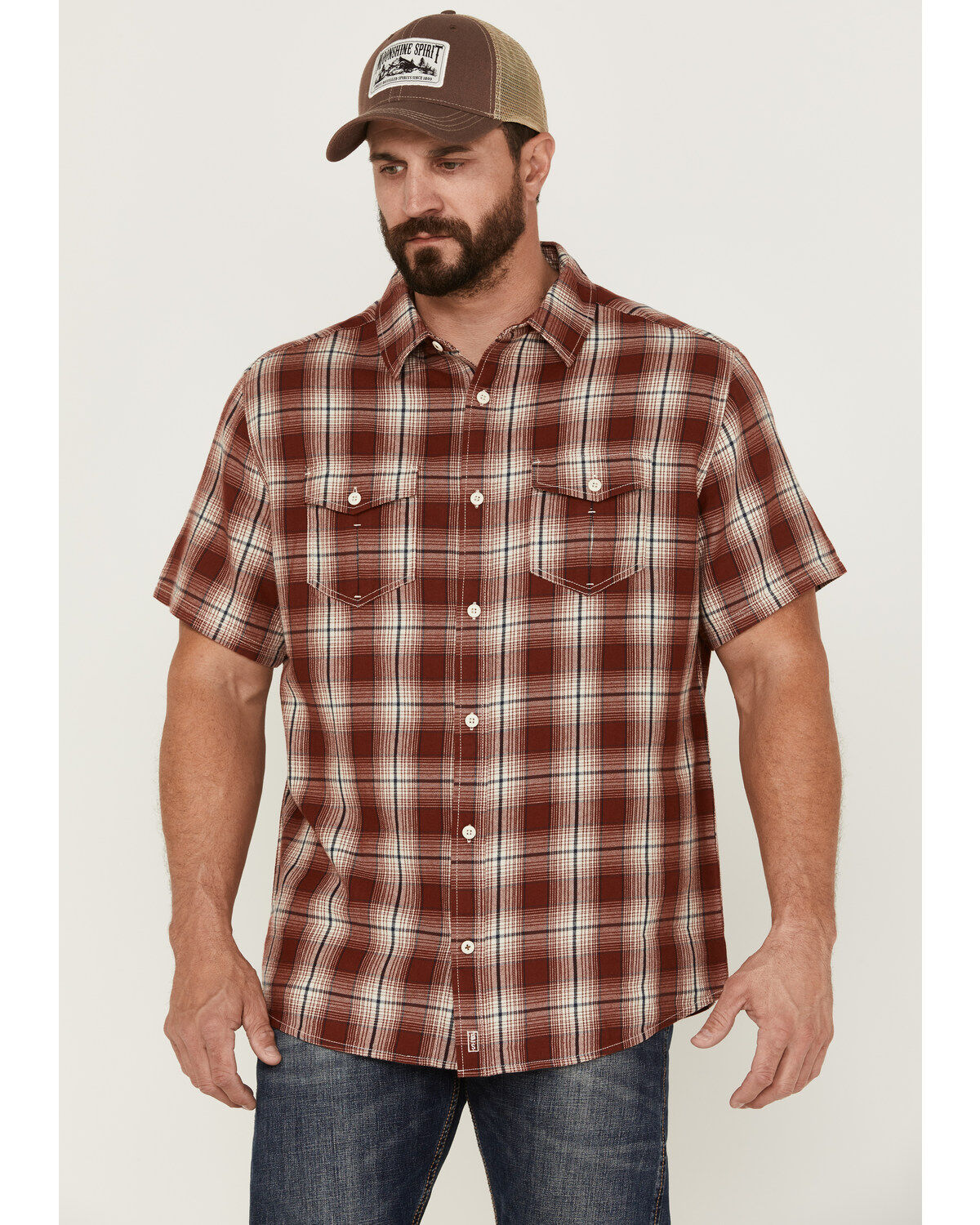 Brothers and Sons Men's Large Plaid Short Sleeve Button Down Western Shirt