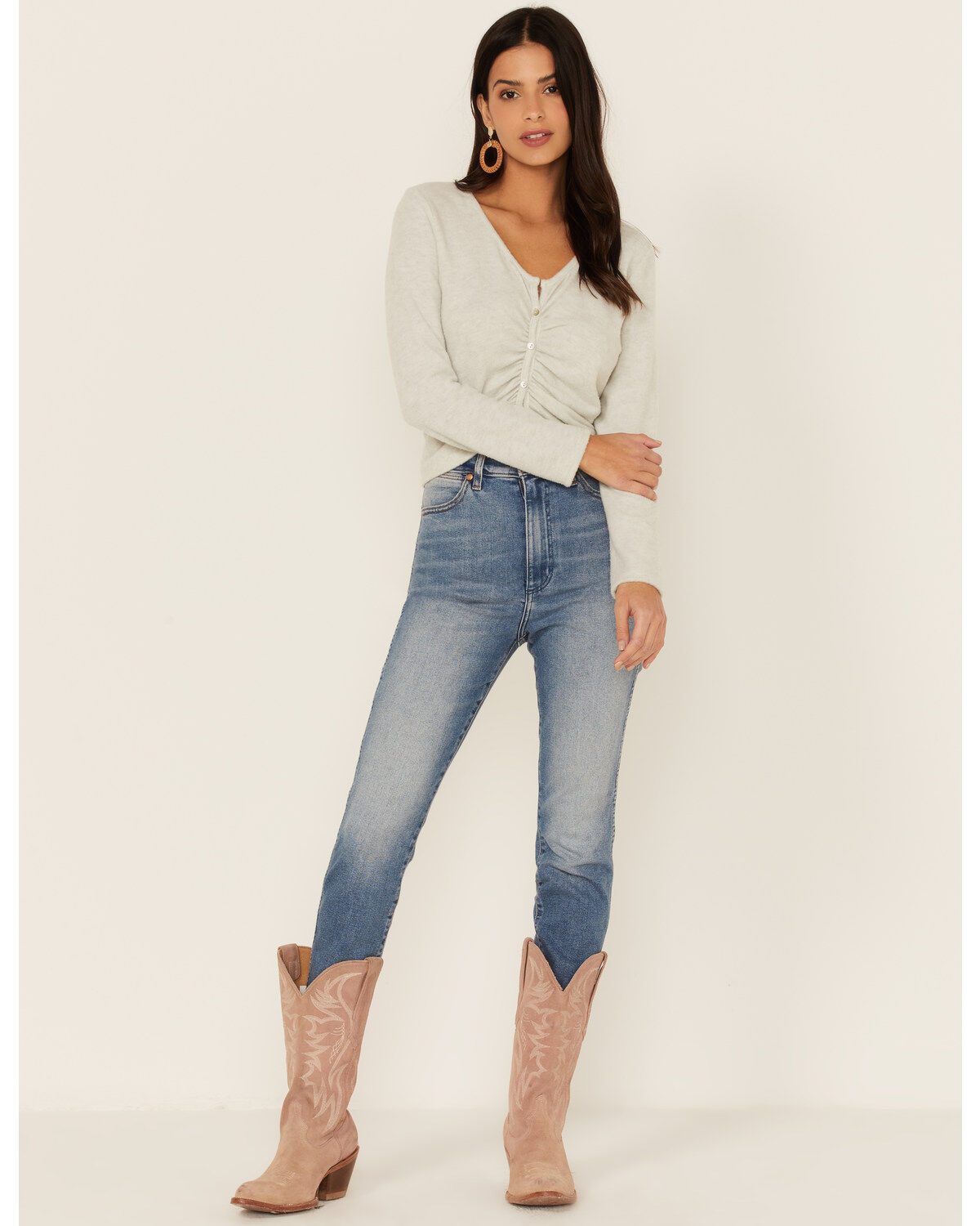 Wild Moss Women's Long Sleeve Super Soft Button Cinch Front Knit Top