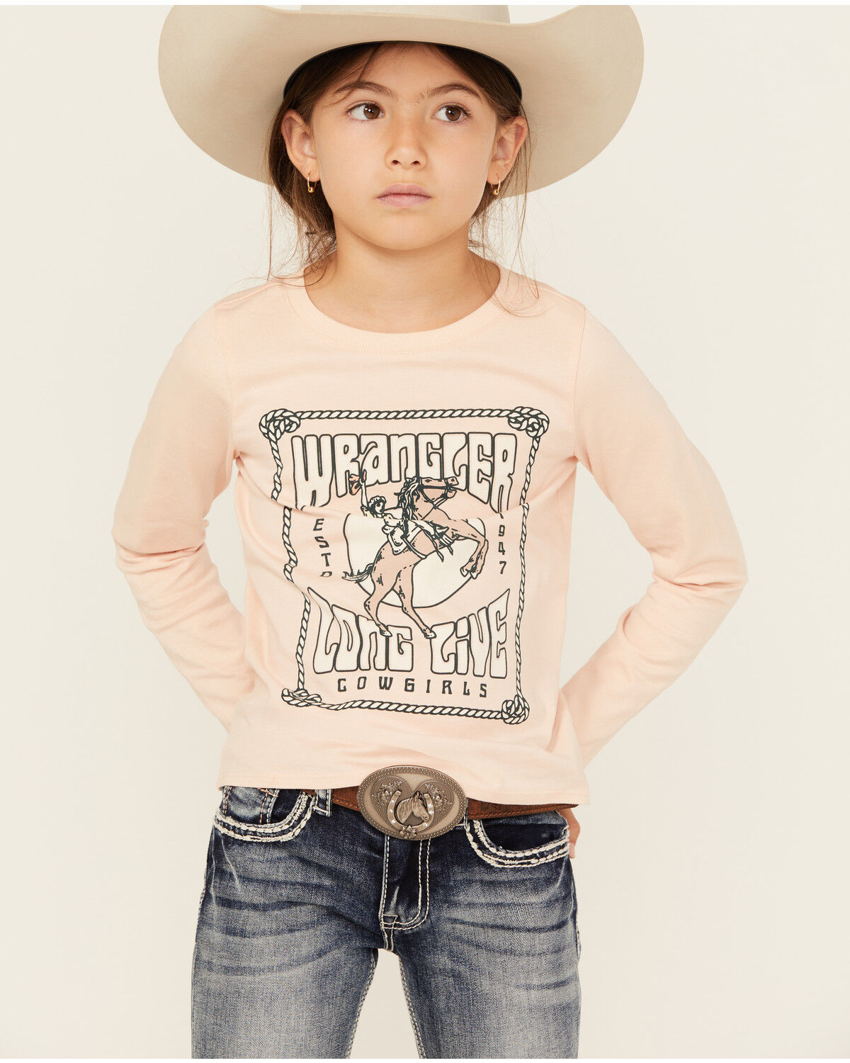 Wrangler Girls' Long Live Cowgirls Long Sleeve Graphic Shirt