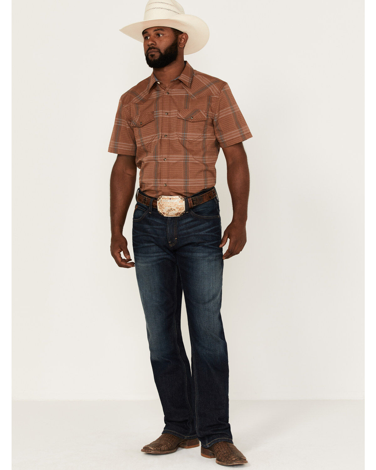 Cody James Men's Easl End Large Plaid Short Sleeve Snap Western Shirt