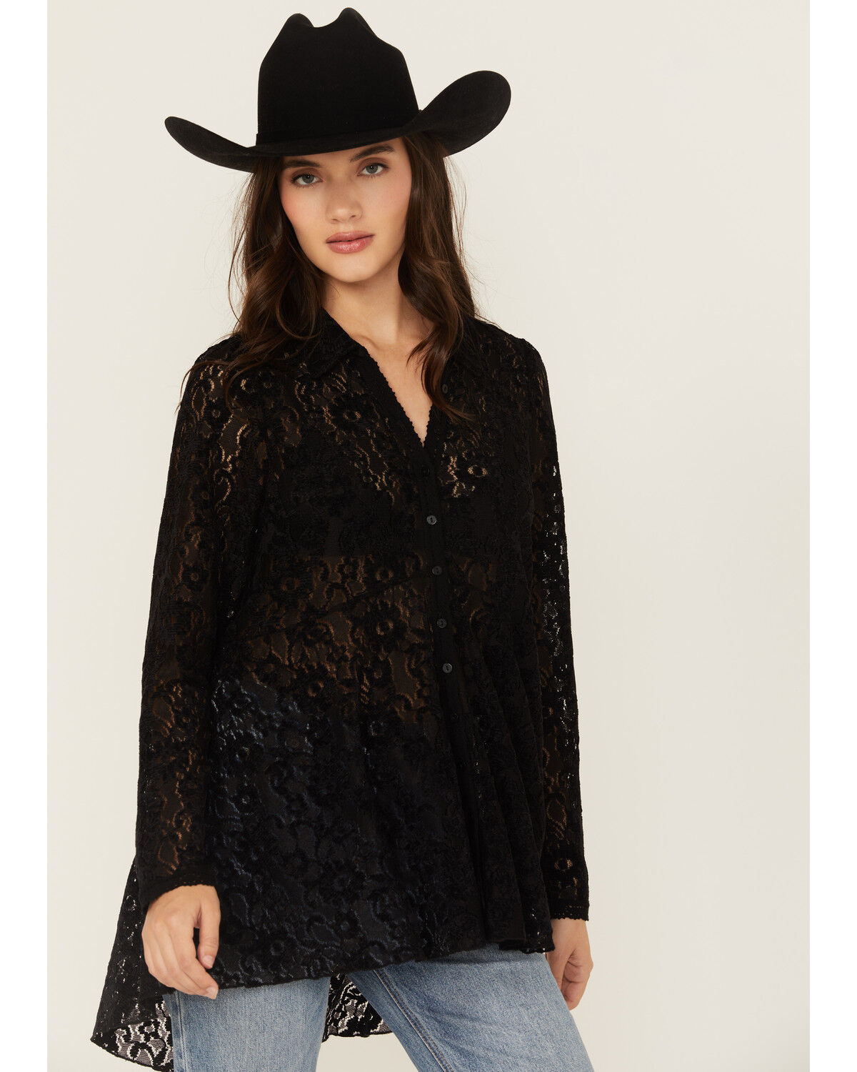 Beyond The Radar Women's Velvet Lace Long Sleeve Tunic