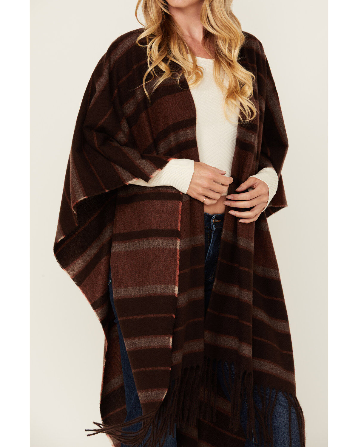 Shyanne Women's Striped Fringe Blanket Shawl
