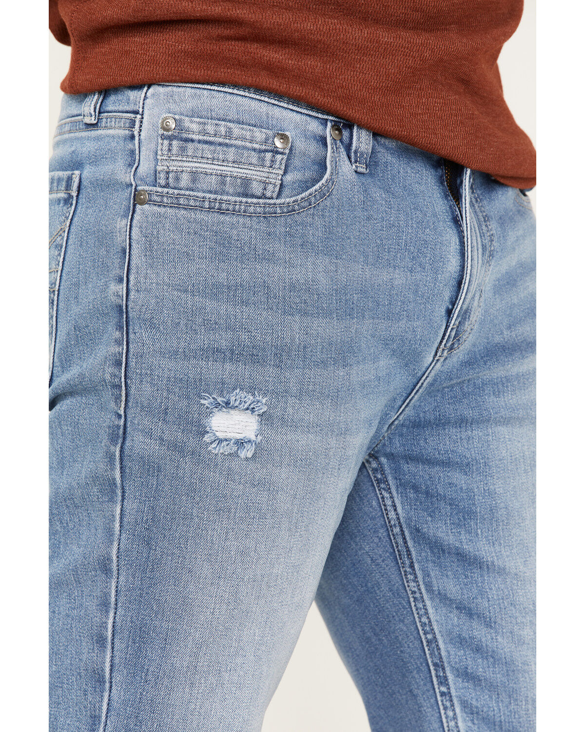Brothers and Sons Men's Arizona Light Wash Distressed Stretch Slim Straight Jeans