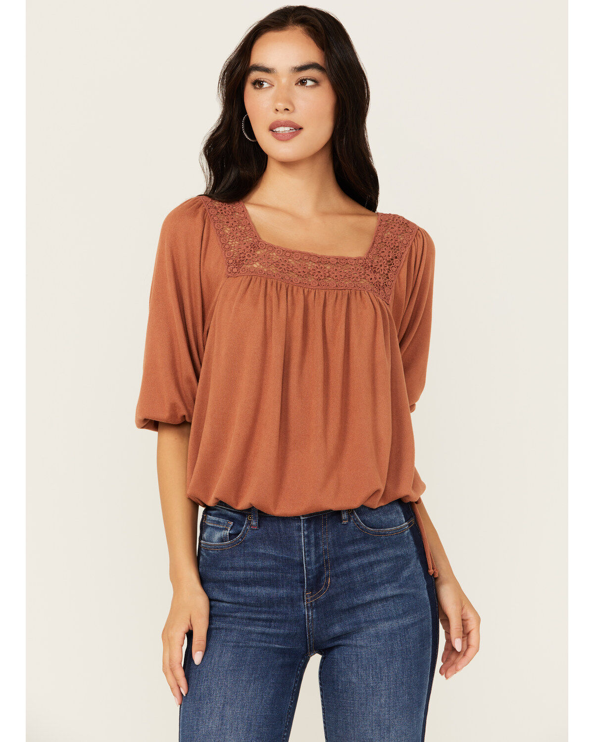 Wild Moss Women's Crochet Trim Top