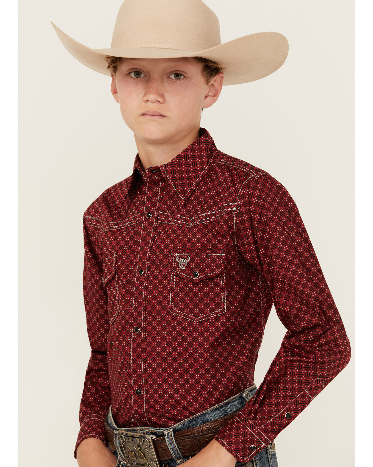 Cowboy Hardware Boys' Geo Print Long Sleeve Snap Stretch Western Shirt
