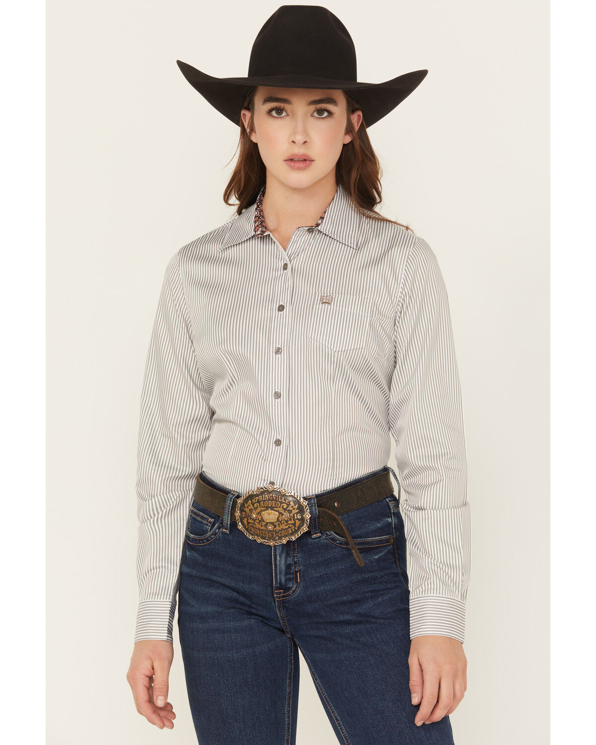 Cinch Women's Striped Long Sleeve Button-Down Western Shirt