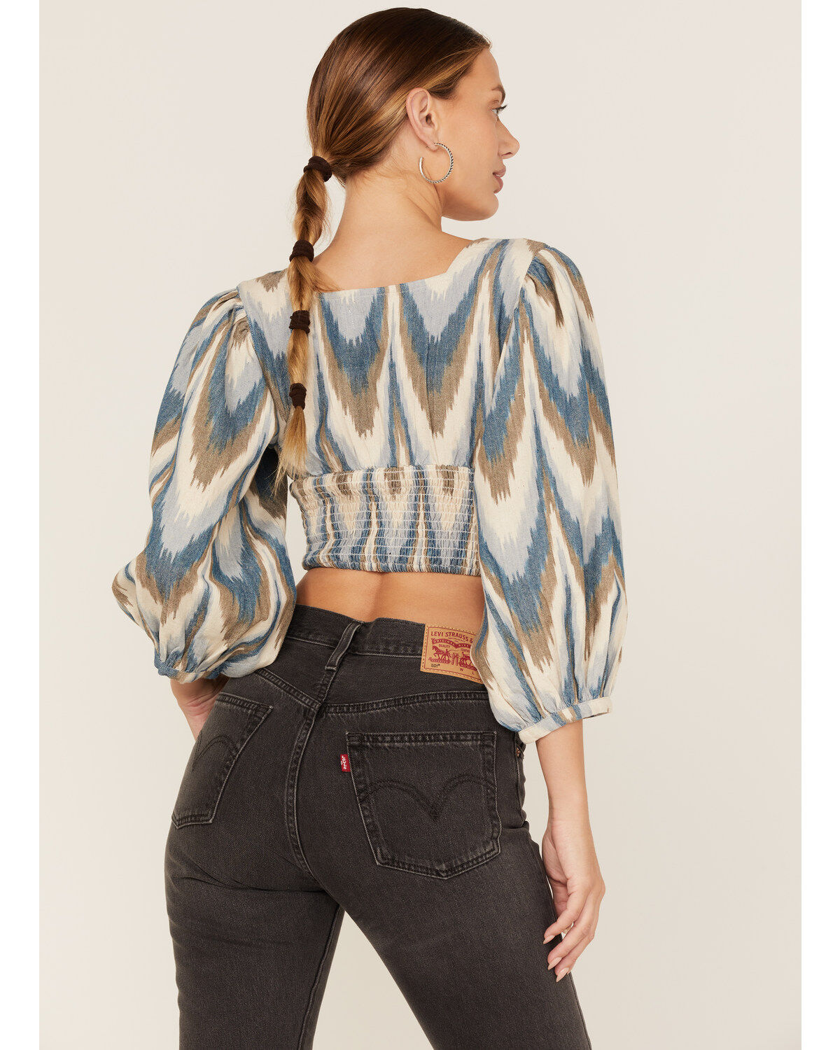 Shyanne Women's Ikat Print Puff Sleeve Crop Top