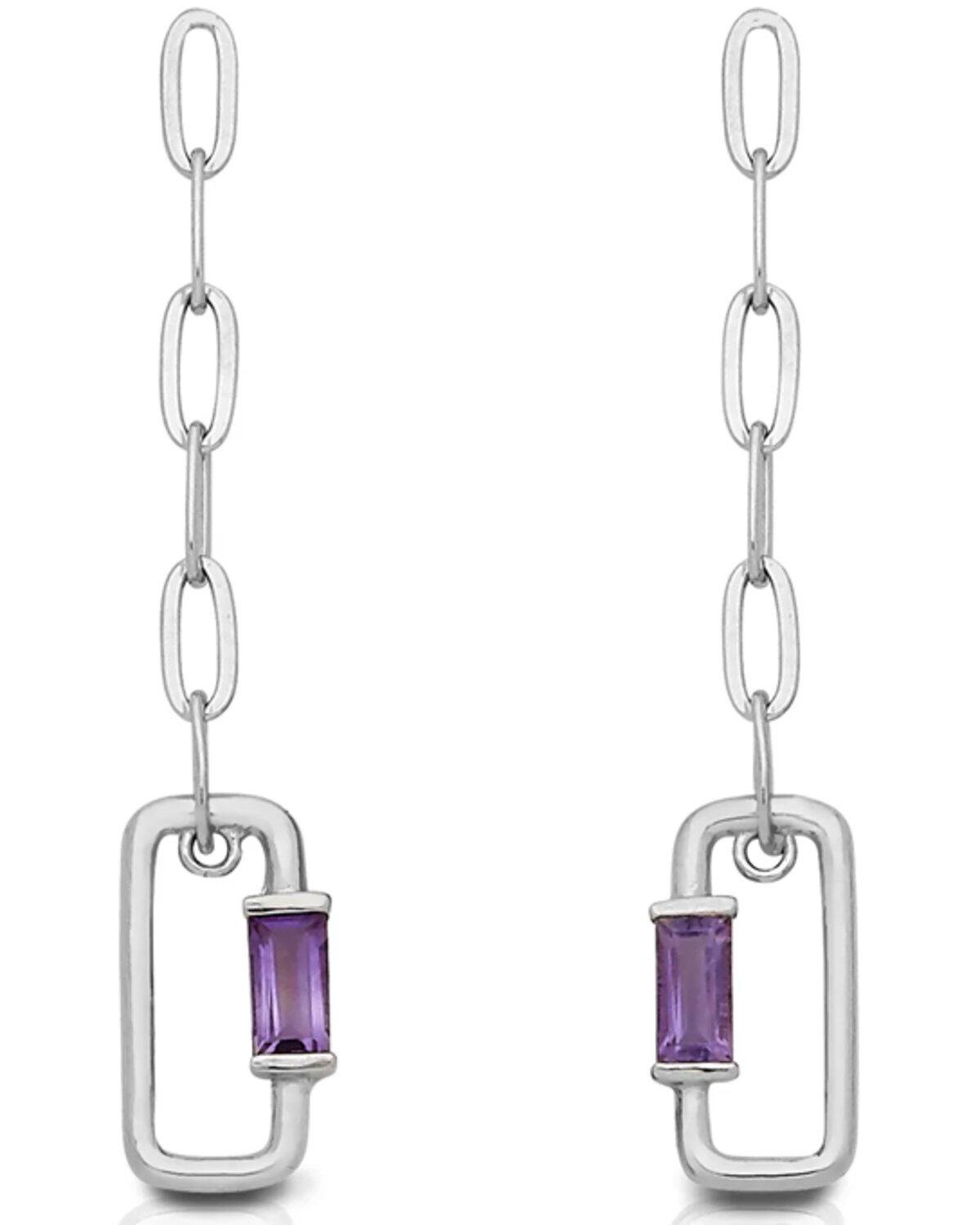 Kelly Herd Women's Silver Paperclip Amethyst Dangle Earrings