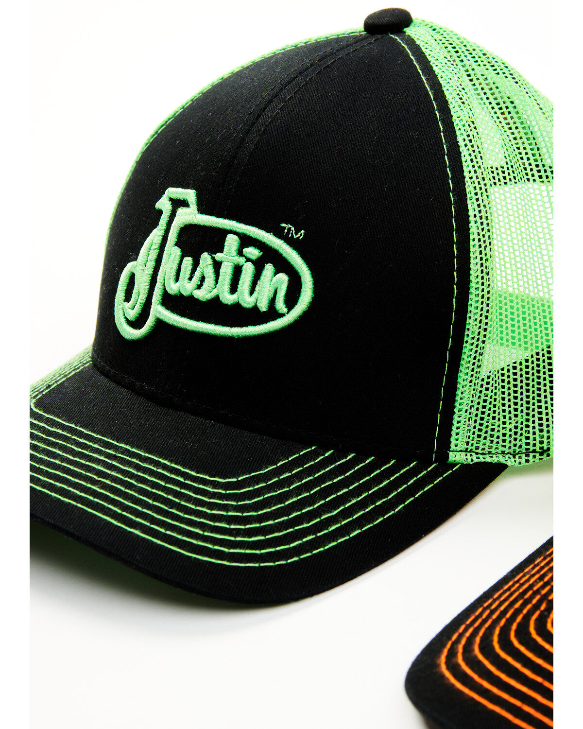 Justin Men's Assorted Embroidered Neon Logo Mesh Back Trucker Cap