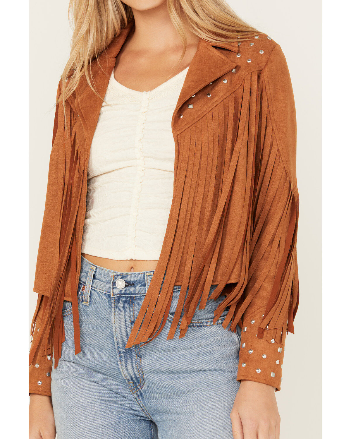 Blue B Women's Studded Fringe Faux Suede Jacket