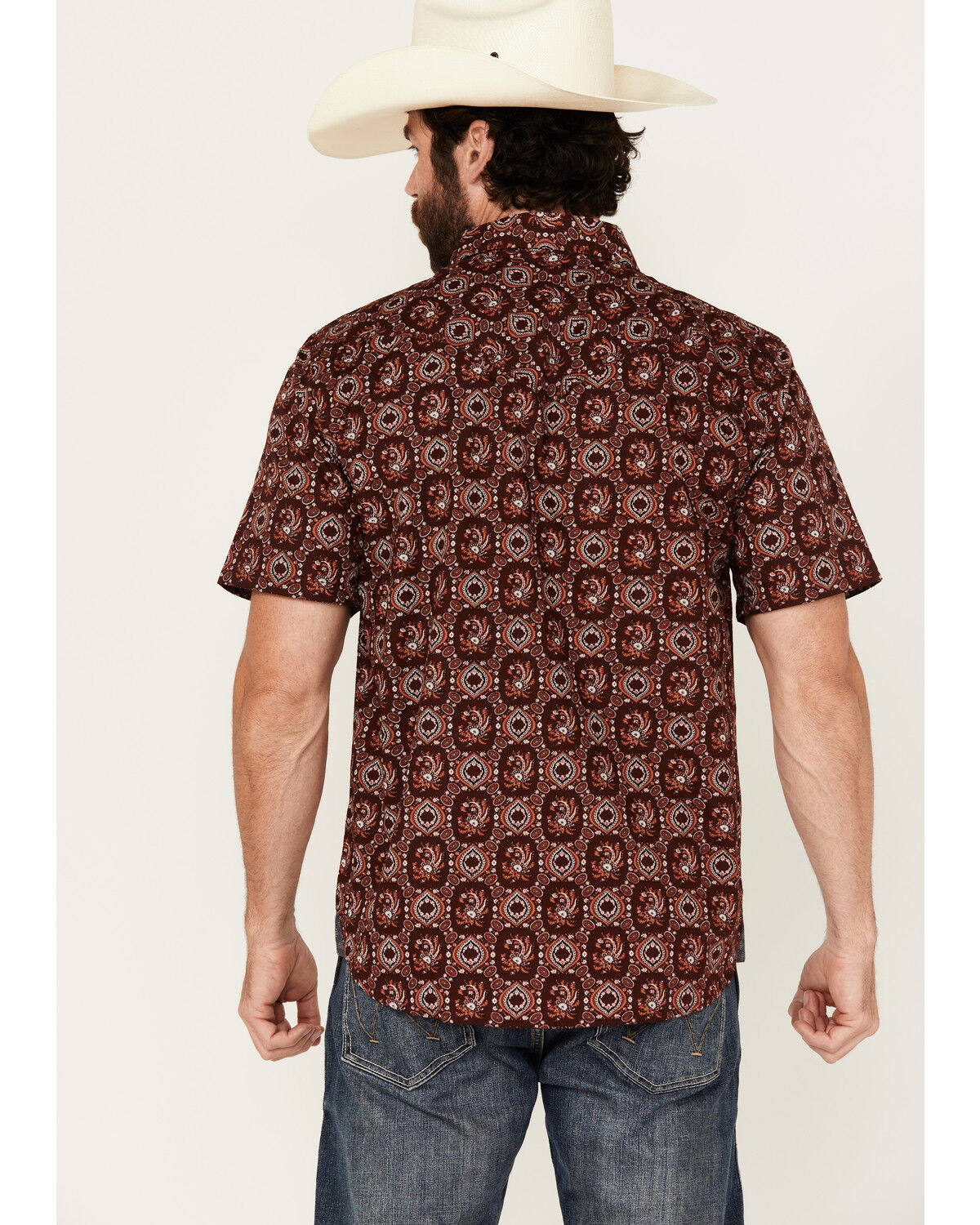 Moonshine Spirit Men's Gig Medallion Print Short Sleeve Snap Western Shirt