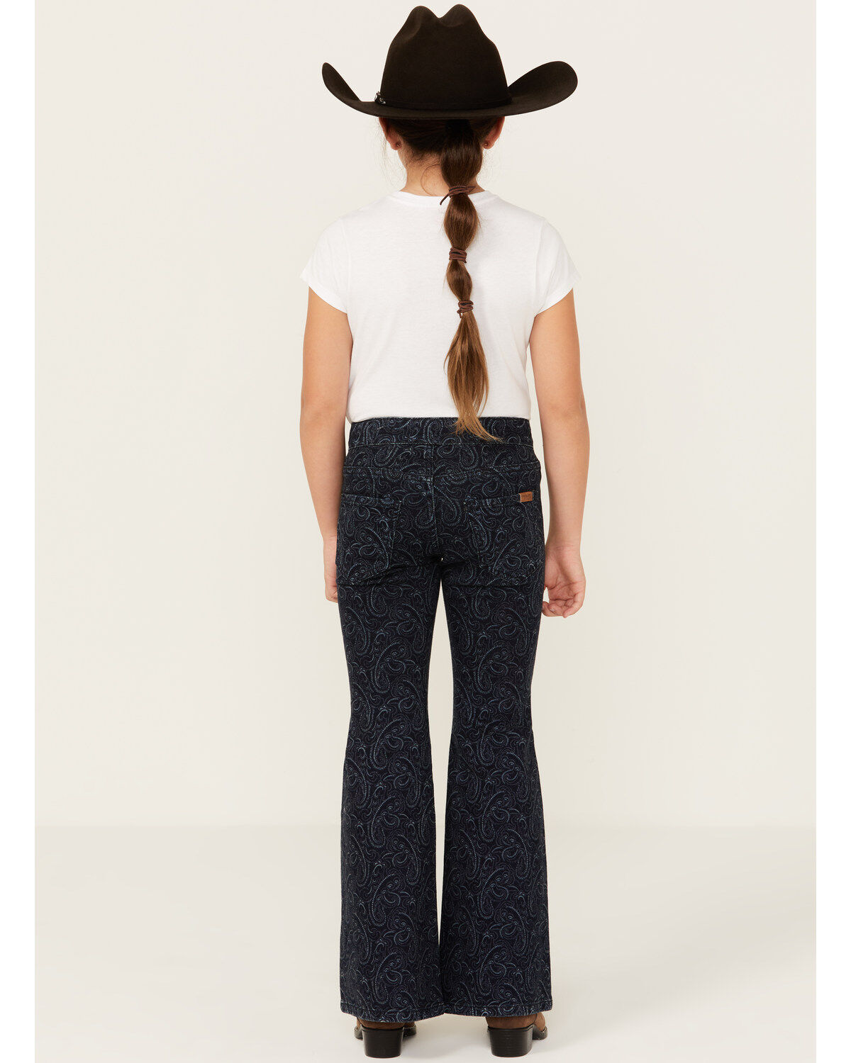 Rock & Roll Denim Girls' Dark Wash Paisley Print Button Stretch Flare Jeans