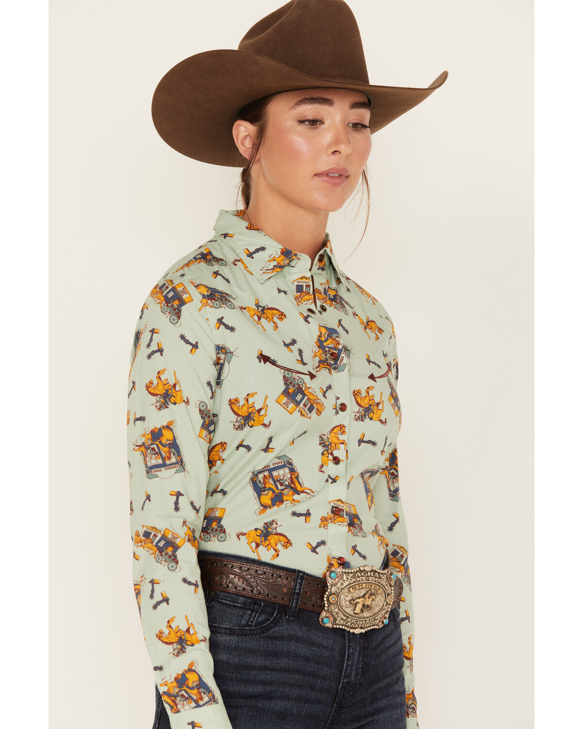 Cruel Girl Women's Western Toss Print Long Sleeve Snap Shirt