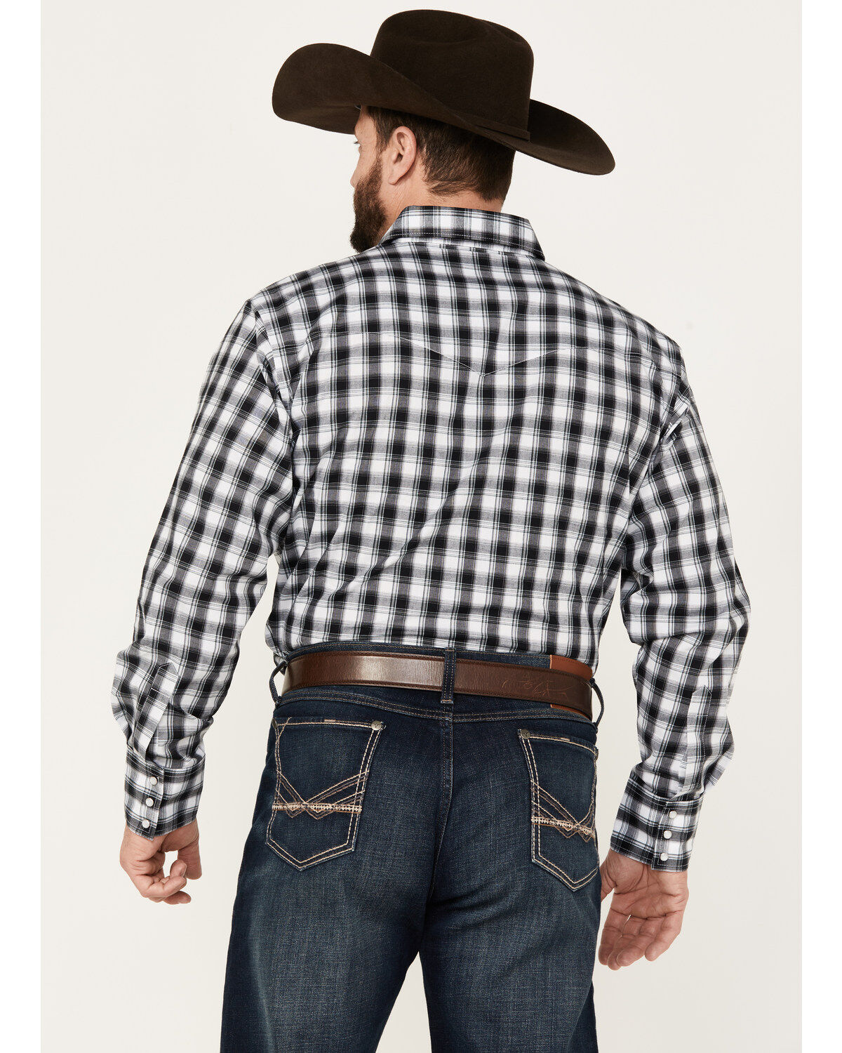 Wrangler Men's Plaid Print Long Sleeve Pearl Snap Western Shirt