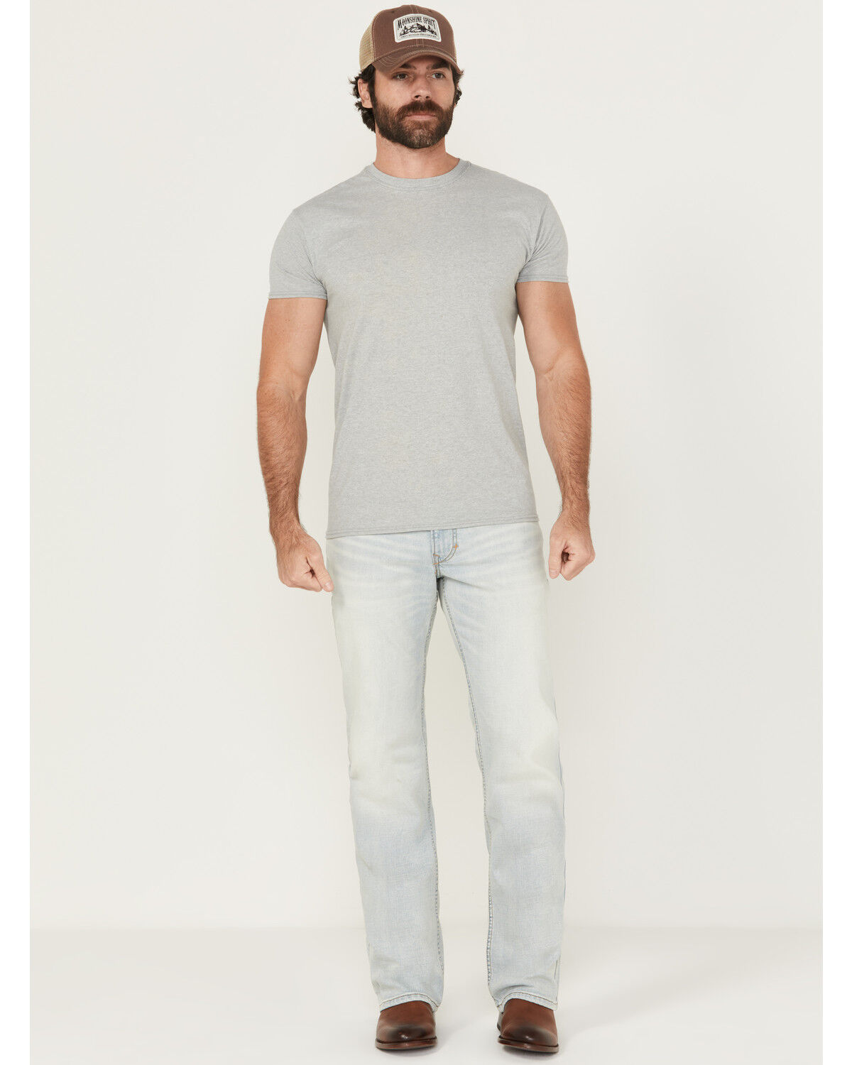Moonshine Spirit Men's Savage Light Wash Slim Bootcut Stretch Denim Jeans