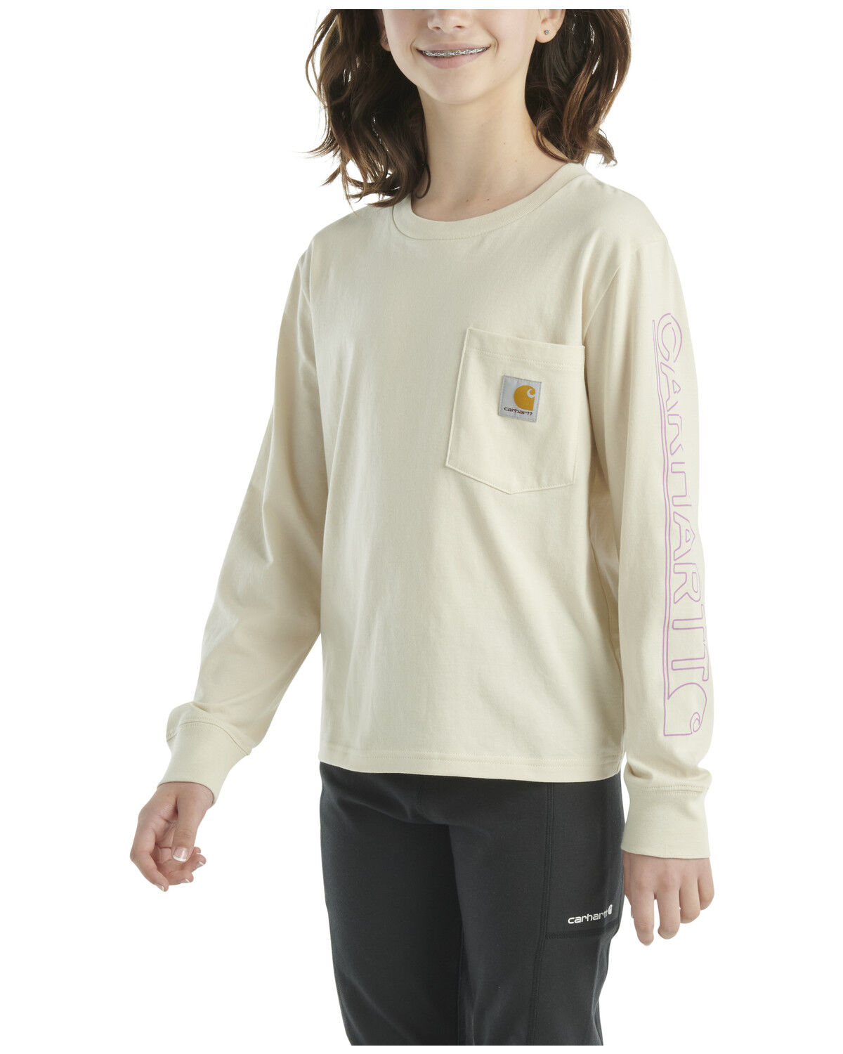Carhartt Little Girls' Logo Long Sleeve Pocket Tee