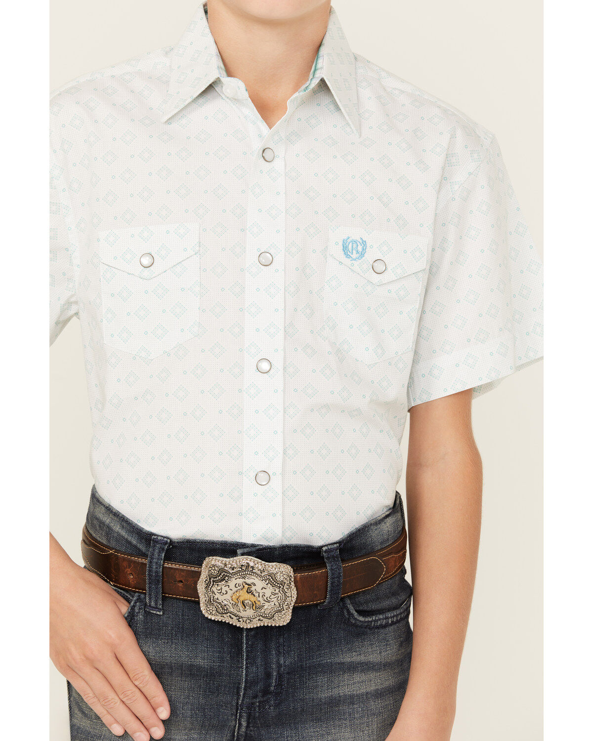 Panhandle Boys' Geo Print Short Sleeve Pearl Snap Western Shirt
