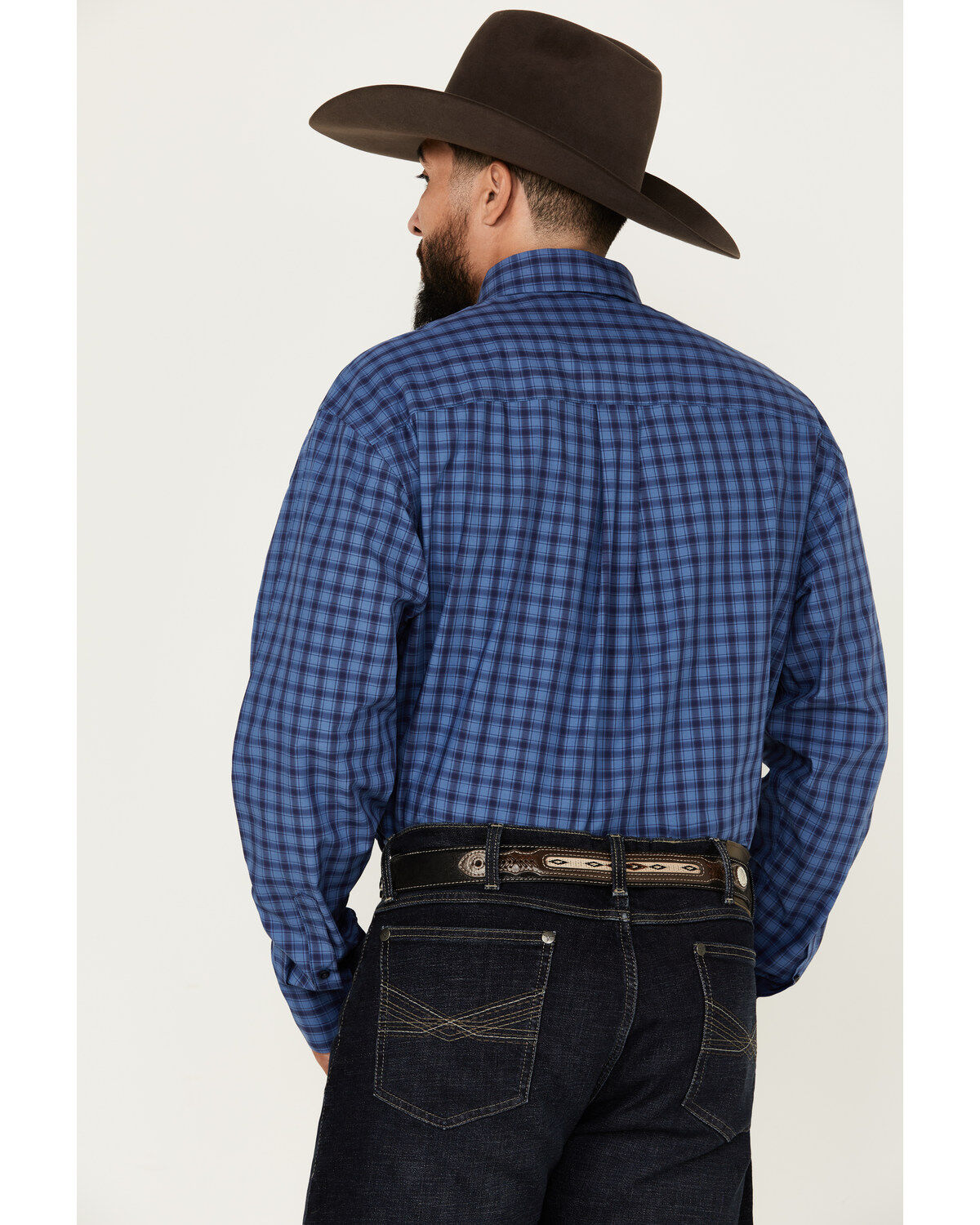 George Strait by Wrangler Men's Plaid Print Long Sleeve Button-Down Western Shirt