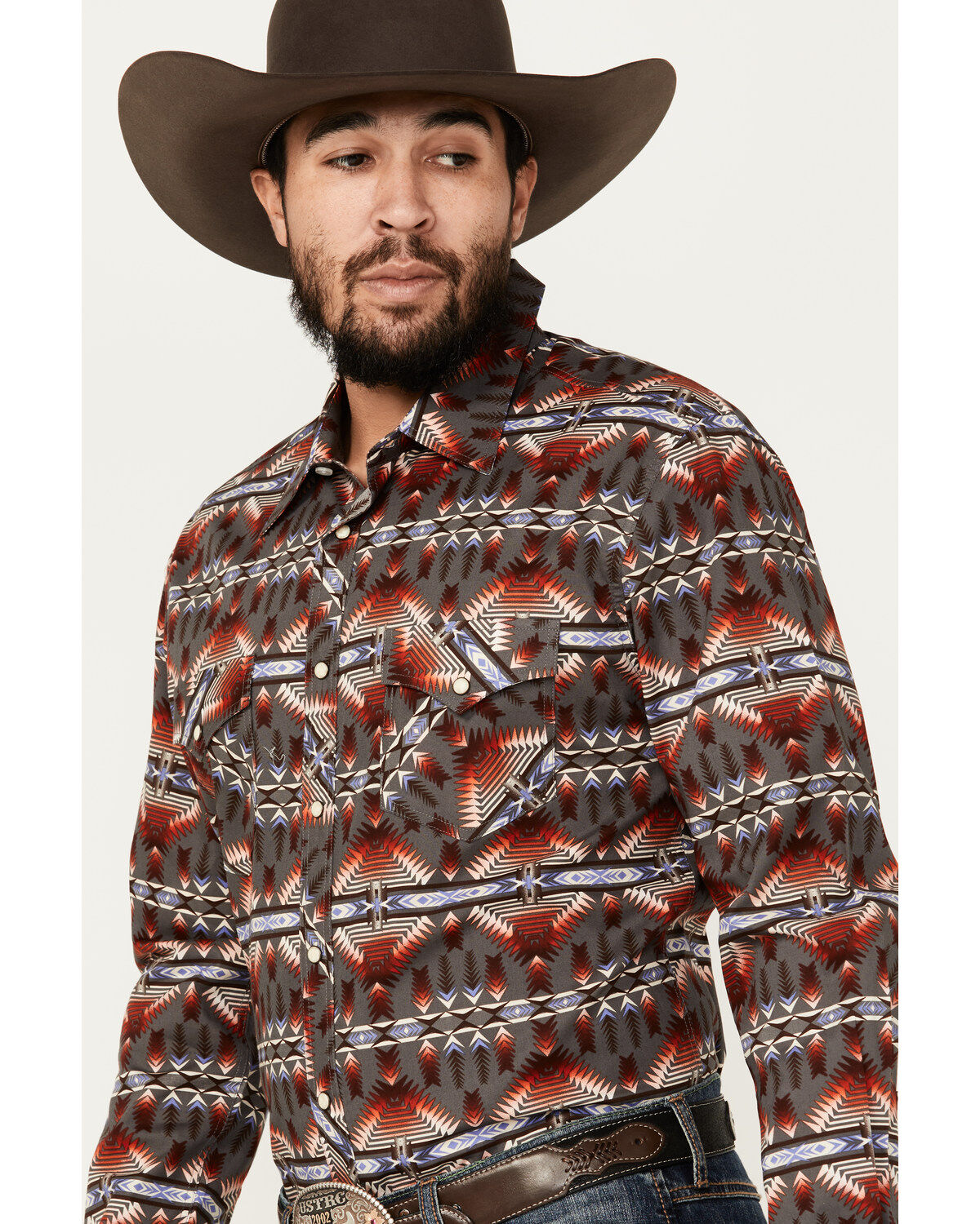 Rock & Roll Denim Men's Southwestern Print Long Sleeve Snap Stretch Western Shirt