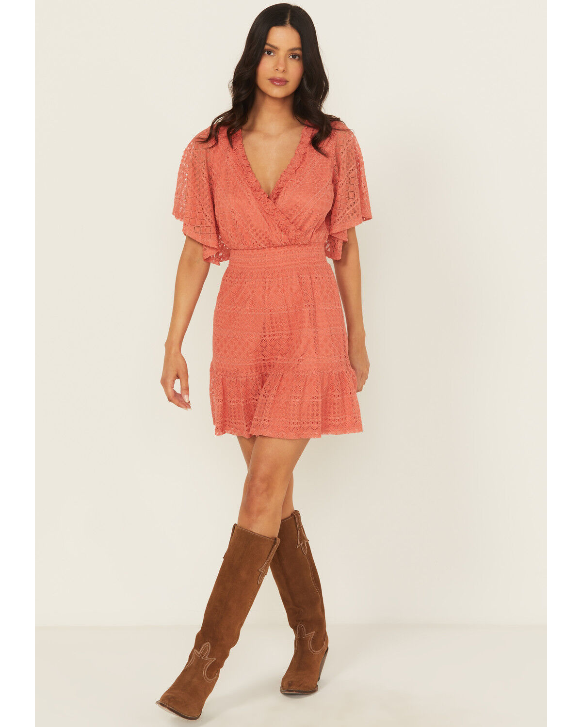 Shyanne Women's Faux Wrap Lace Mini Dress