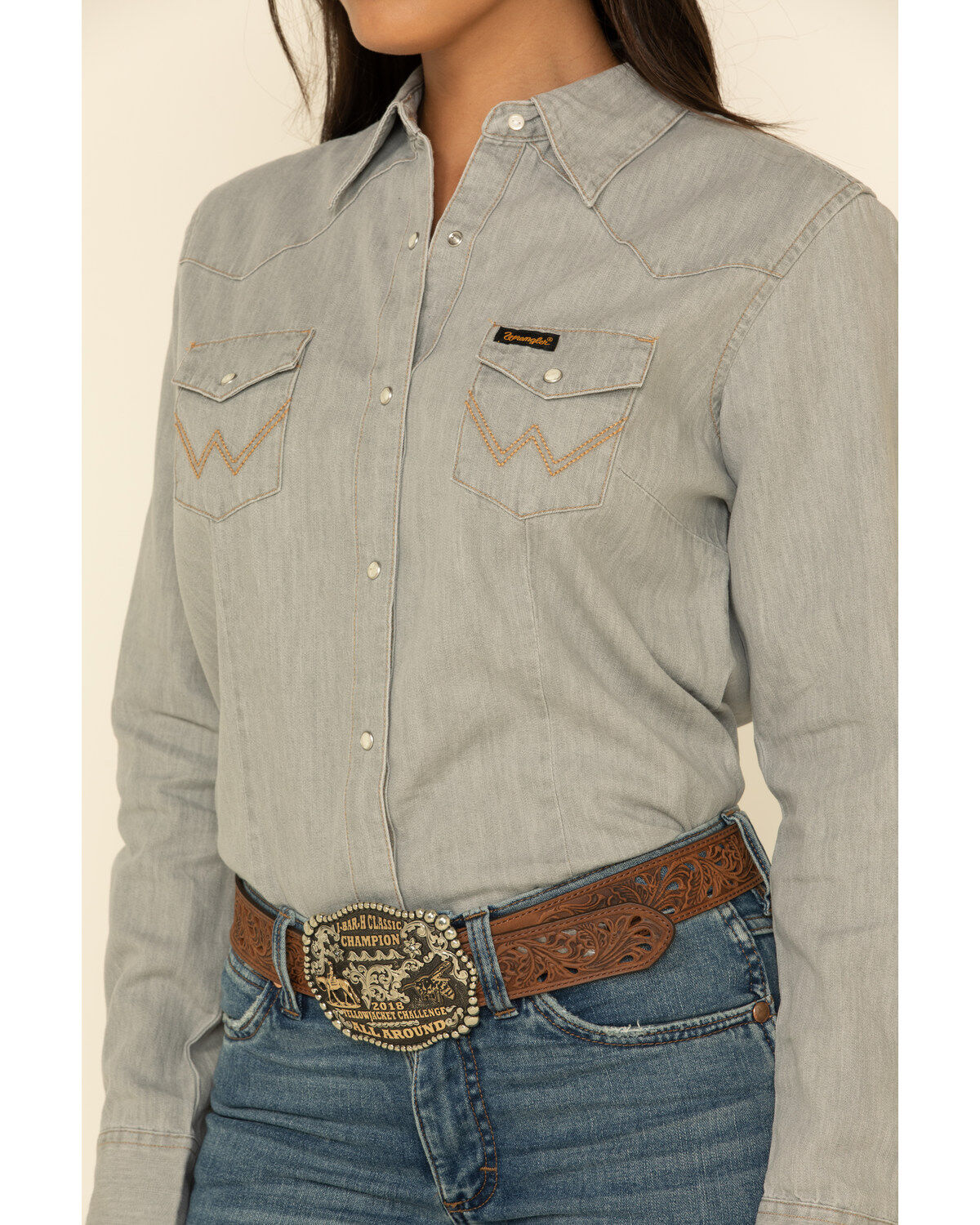 Wrangler Women's Solid Long Sleeve Snap Denim Shirt