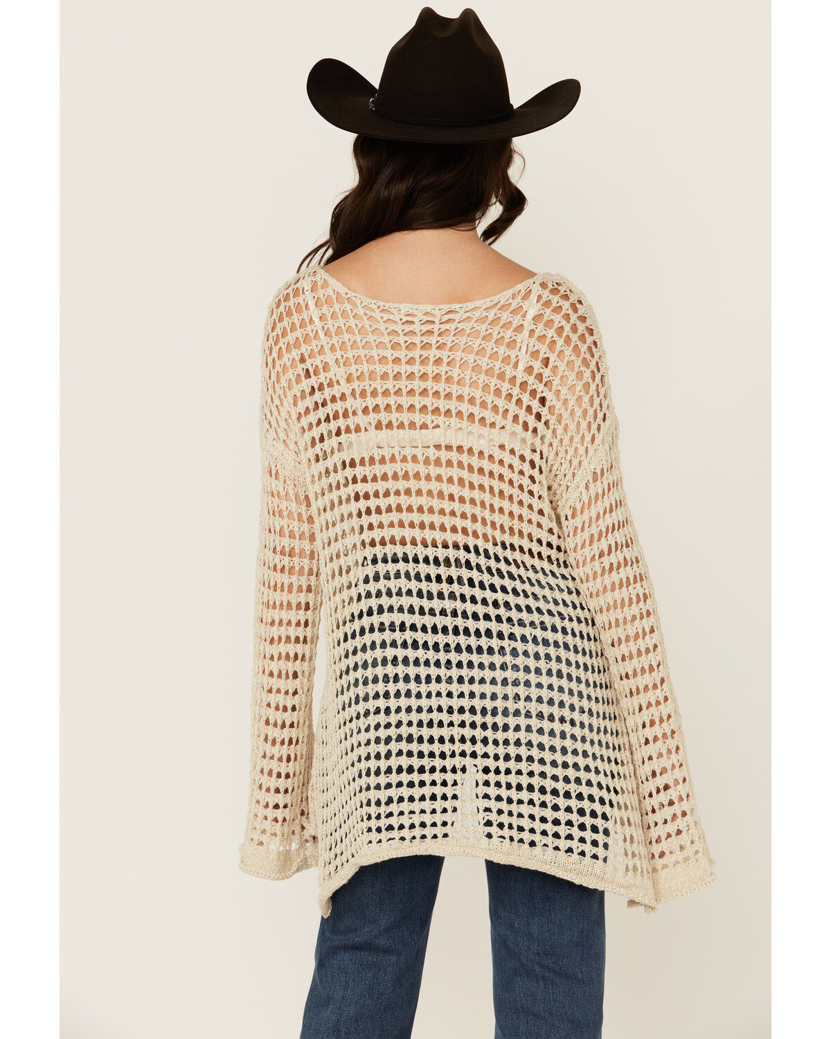 POL Women's Open Crochet Long Sleeve Sweater