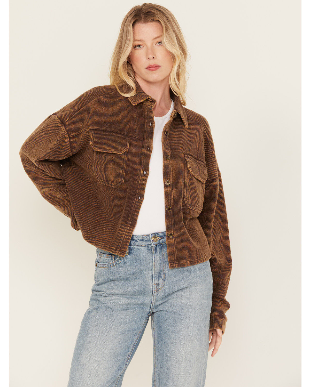 Rock & Roll Denim Women's Corduroy Button-Down Long Sleeve Shirt