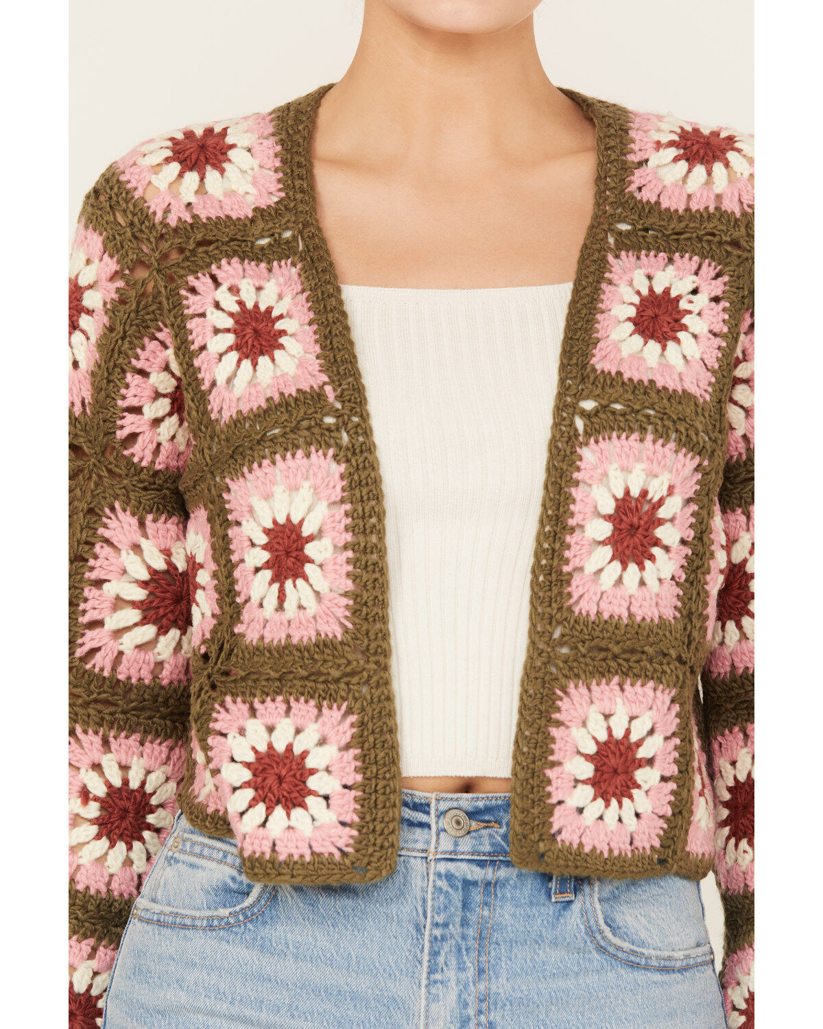 Sadie & Sage Women's Whoopsie Daisy Crochet Cropped Cardigan