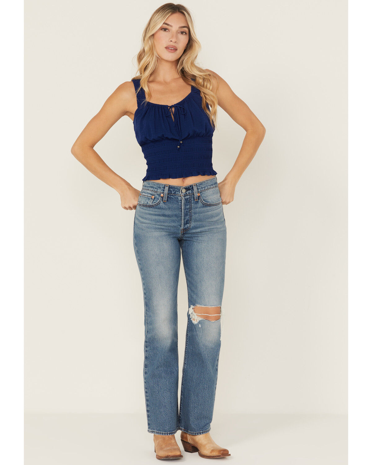 Levi's Women's Dark Wash Wedgie Bootcut Paint Destructed Stretch Denim Jeans