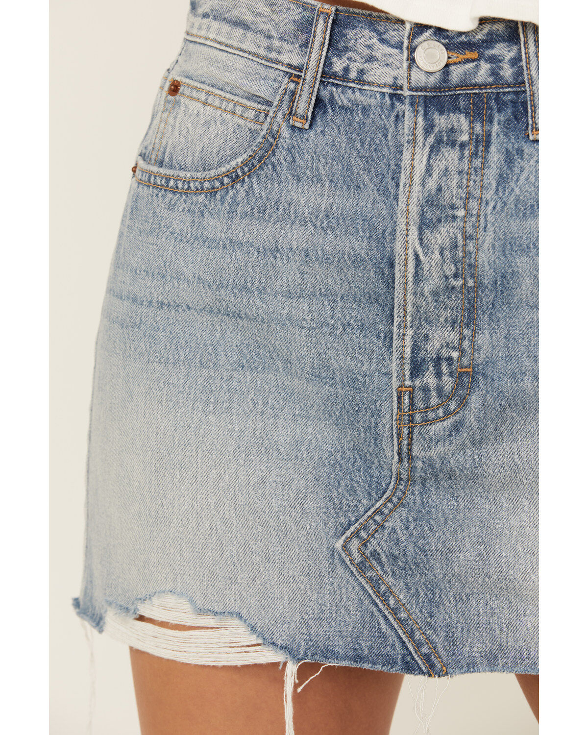 Cello Women's Medium Wash Mid Rise Denim Mini Skirt